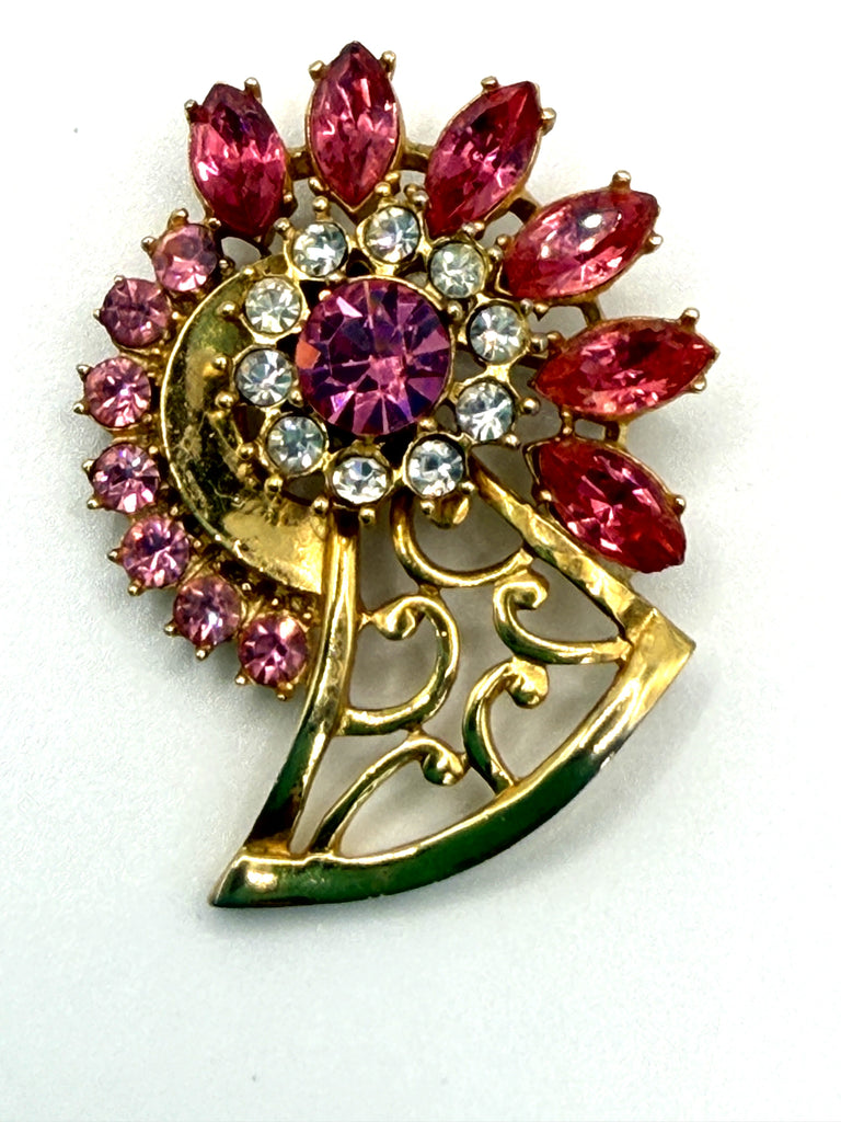 Pink Rhinestone Vintage Brooch-Vintageonline-Vintage Online