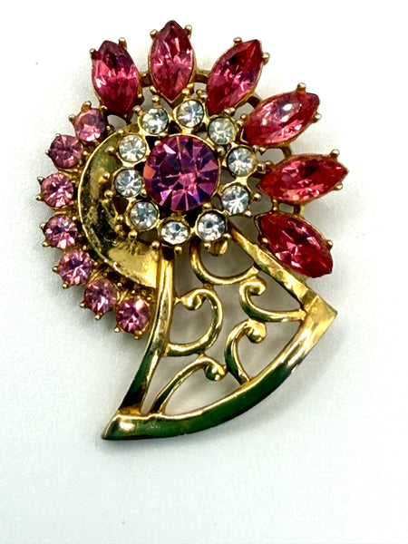 Pink Rhinestone Vintage Brooch-Vintageonline-Vintage Online