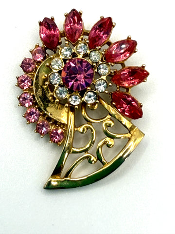 Pink Rhinestone Vintage Brooch-Vintageonline-Vintage Online