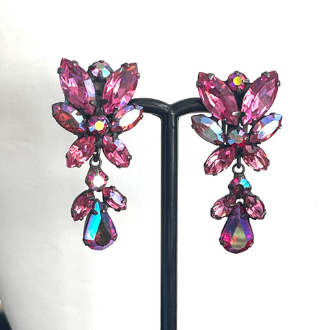 Pink Rhinestone Vintage Drop Earrings-Regency Vintage-Vintage Online