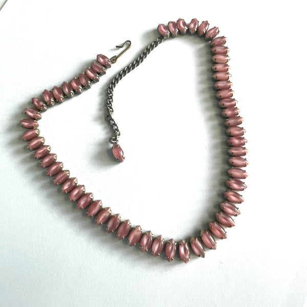 Pink Tear Drop Bead Mid Century Necklace-Vintageonline-Vintage Online