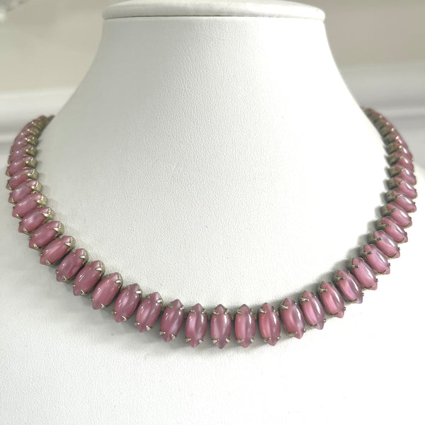 Pink Tear Drop Bead Mid Century Necklace-Vintageonline-Vintage Online