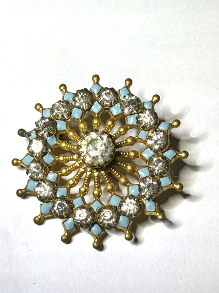 Pinwheel Shaped Aqua & Clear Rhinestone Vintage Brooch-Vintageonline-Vintage Online