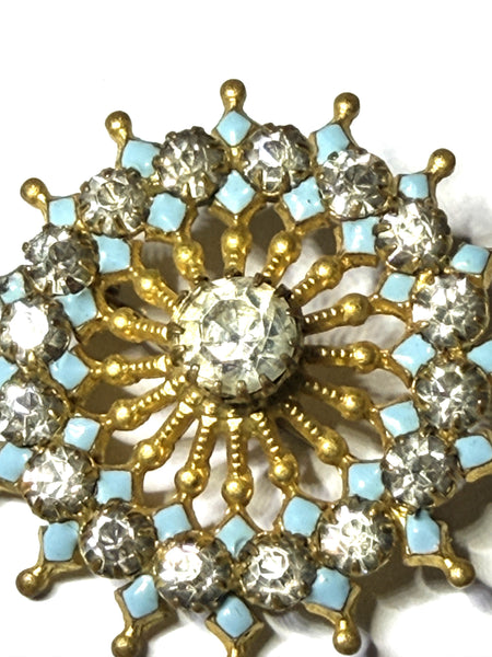 Pinwheel Shaped Aqua & Clear Rhinestone Vintage Brooch-Vintageonline-Vintage Online