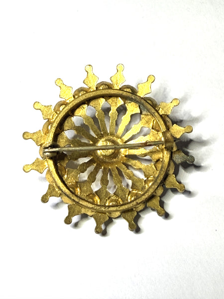 Pinwheel Shaped Aqua & Clear Rhinestone Vintage Brooch-Vintageonline-Vintage Online