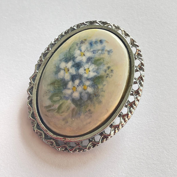 Porcelain Hand Painted Floral Brooch, Pendant-Vintageonline-Vintage Online