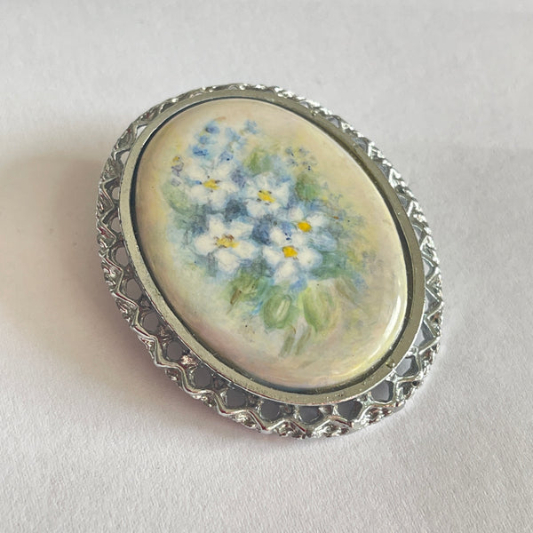 Porcelain Hand Painted Floral Brooch, Pendant-Vintageonline-Vintage Online
