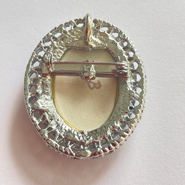 Porcelain Hand Painted Floral Brooch, Pendant-Vintageonline-Vintage Online