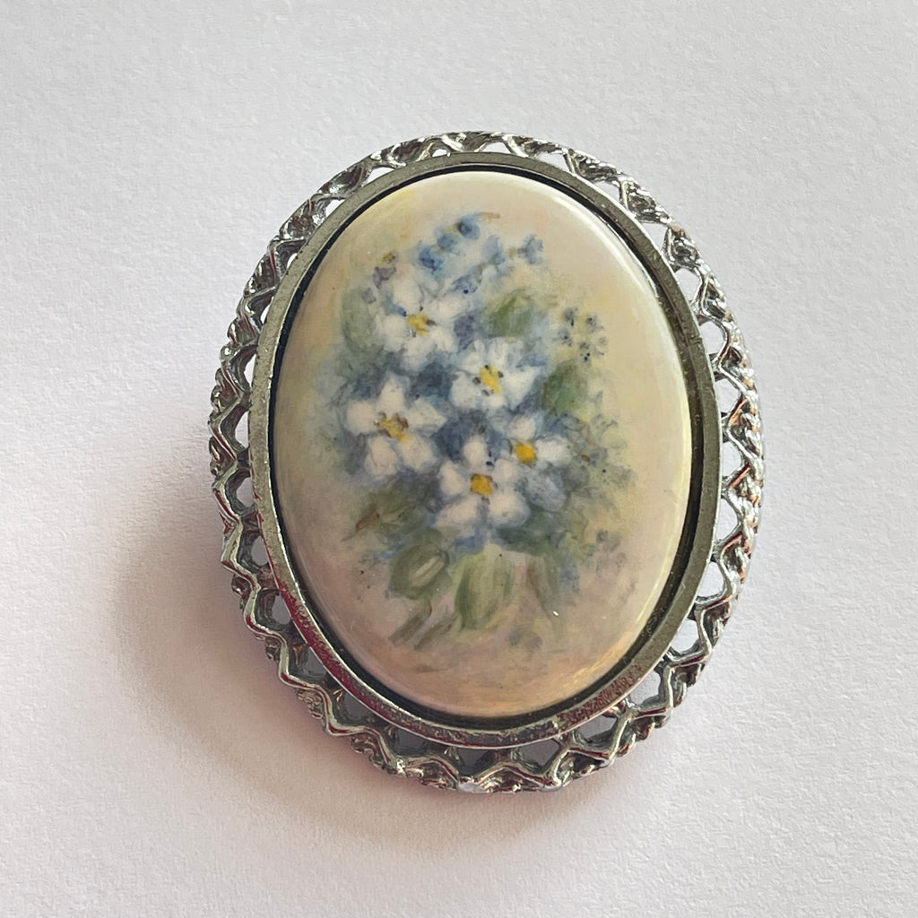 Porcelain Hand Painted Floral Brooch, Pendant-Vintageonline-Vintage Online