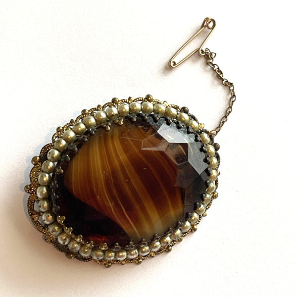 Porphyry Glass Filigree Brooch, West Germany-Vintageonline-Vintage Online