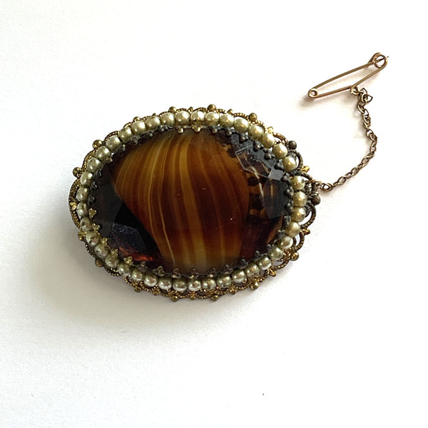 Porphyry Glass Filigree Brooch, West Germany-Vintageonline-Vintage Online