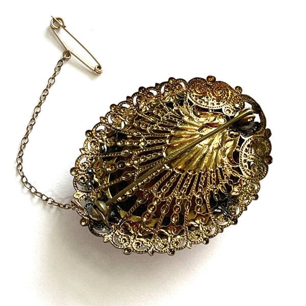 Porphyry Glass Filigree Brooch, West Germany-Vintageonline-Vintage Online