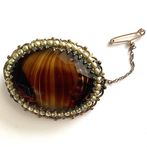 Porphyry Glass Filigree Brooch, West Germany-Vintageonline-Vintage Online