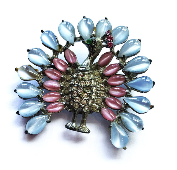 Pot Metal 1950's Vintage Peacock Rhinestone Brooch-Vintageonline-Vintage Online