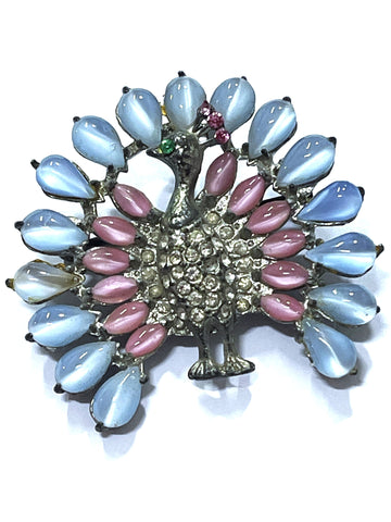 Pot Metal 1950's Vintage Peacock Rhinestone Brooch-Vintageonline-Vintage Online