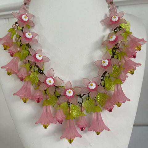 Pretty Floral Vintage Lucite Necklace-Vintageonline-Vintage Online