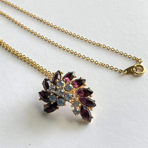 Purple & Blue Rhinestone Pendant and Chain-Vintageonline-Vintage Online