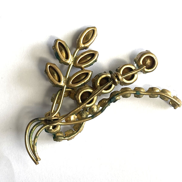 Purple & Clear Rhinestone Floral Spray Vintage Brooch-Vintageonline-Vintage Online