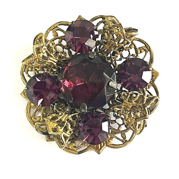 Purple Glass Czech Vintage Brooch 1930's-Vintageonline-Vintage Online