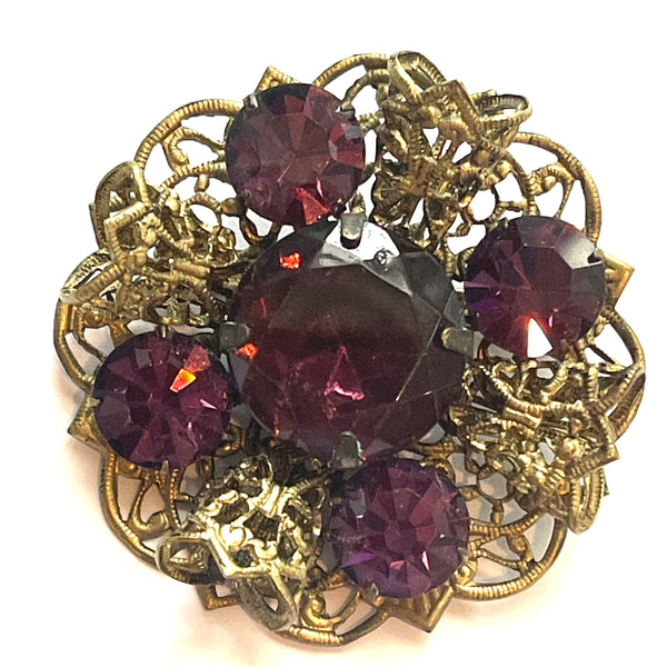 Purple Glass Czech Vintage Brooch 1930's-Vintageonline-Vintage Online