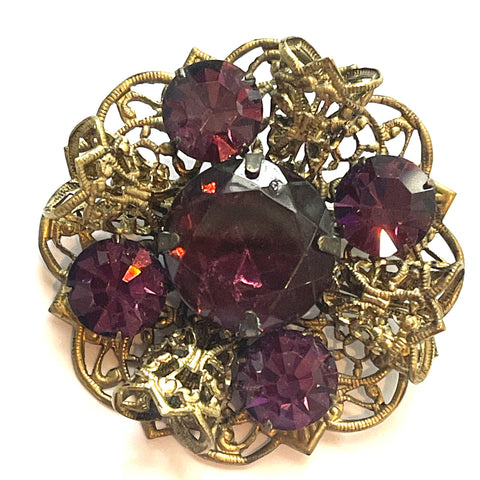 Purple Glass Czech Vintage Brooch 1930's-Vintageonline-Vintage Online