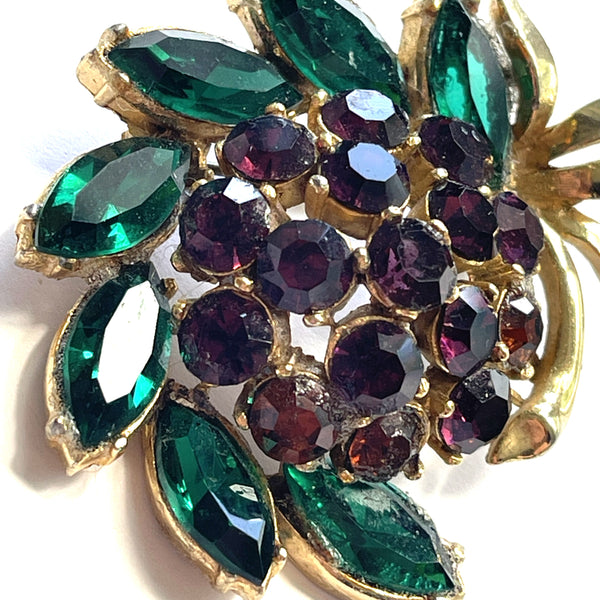 Purple & Green Rhinestone Vintage Brooch-Vintageonline-Vintage Online