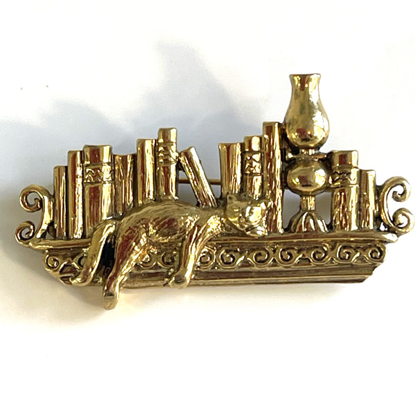 Pussy Cat On A Shelf Brooch-Vintageonline-Vintage Online
