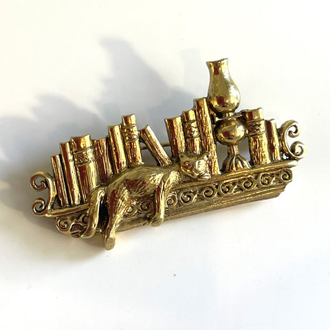 Pussy Cat On A Shelf Brooch-Vintageonline-Vintage Online