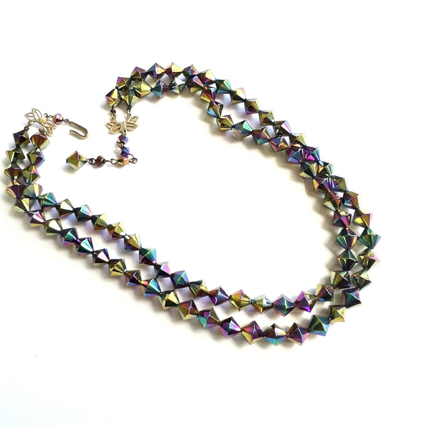 Rainbow AB Crystal Retro Vintage Double Strand Necklace-Vintageonline-Vintage Online