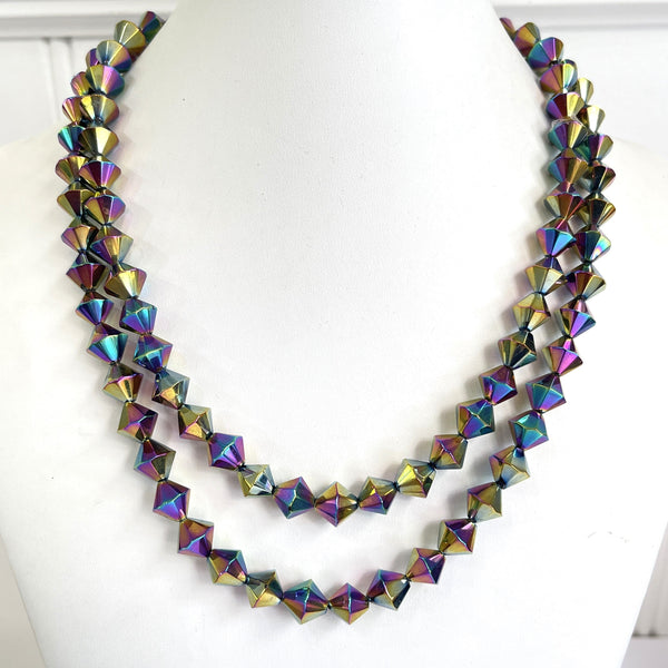 Rainbow AB Crystal Retro Vintage Double Strand Necklace-Vintageonline-Vintage Online