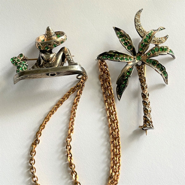 Rare Mexican And Palm Tree Double Brooch Pins 1950's-Vintageonline-Vintage Online