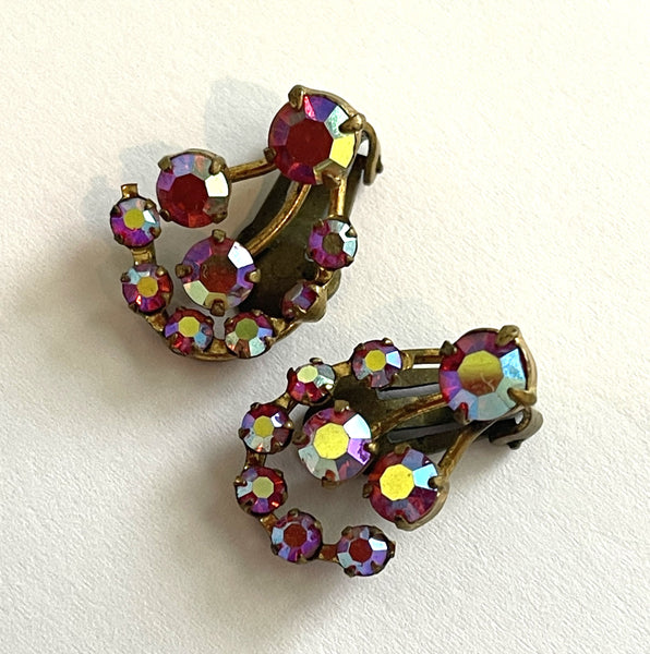 Red Aurora Borealis Earrings, Austria-Vintageonline-Vintage Online