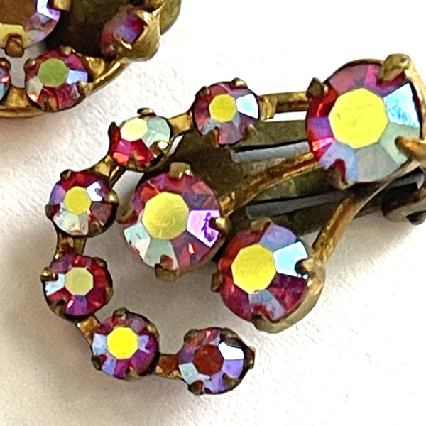 Red Aurora Borealis Earrings, Austria-Vintageonline-Vintage Online