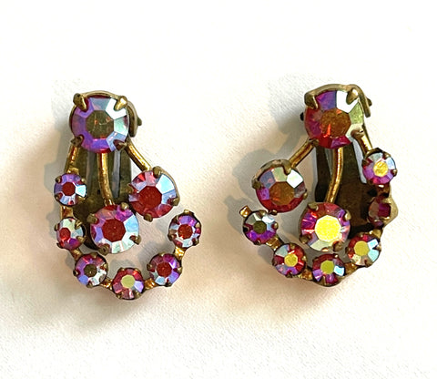 Red Aurora Borealis Earrings, Austria-Vintageonline-Vintage Online
