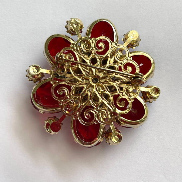 Red & Blue Vintage Rhinestone Brooch-Vintageonline-Vintage Online