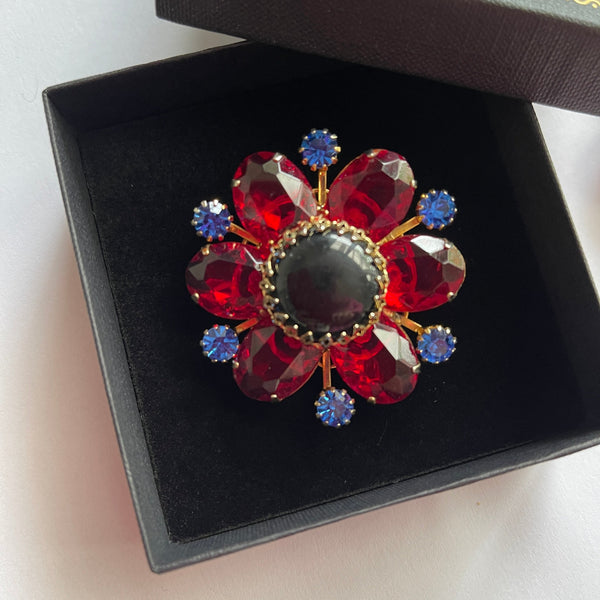 Red & Blue Vintage Rhinestone Brooch-Vintageonline-Vintage Online