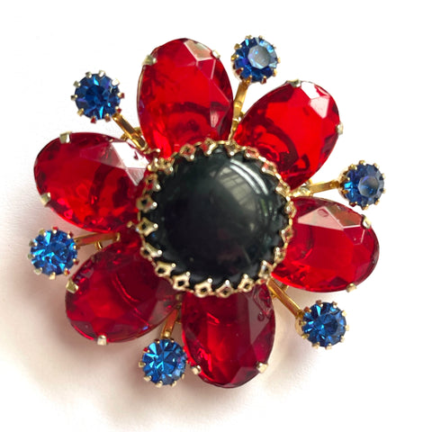 Red & Blue Vintage Rhinestone Brooch-Vintageonline-Vintage Online