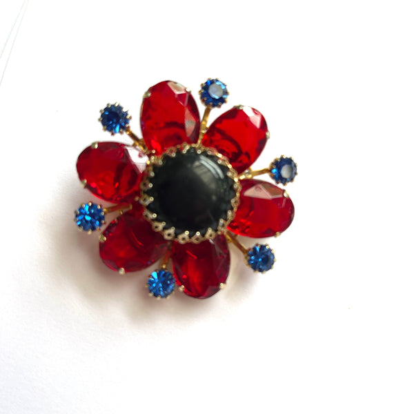 Red & Blue Vintage Rhinestone Brooch-Vintageonline-Vintage Online