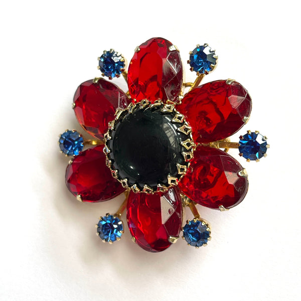 Red & Blue Vintage Rhinestone Brooch-Vintageonline-Vintage Online