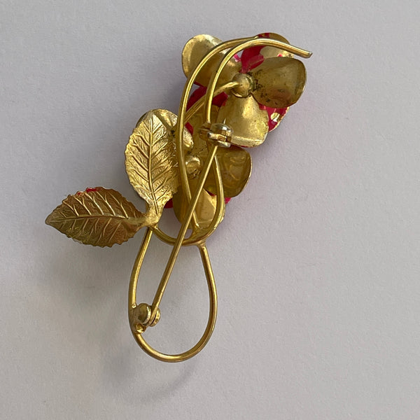 Red & Gold tone Flower Head Vintage Brooch-Vintageonline-Vintage Online