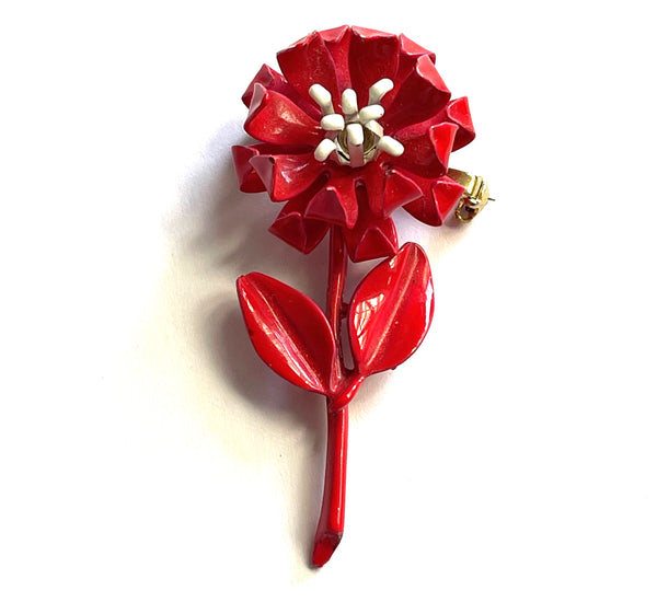 Red Metallic Flower Power Brooch-Vintageonline-Vintage Online