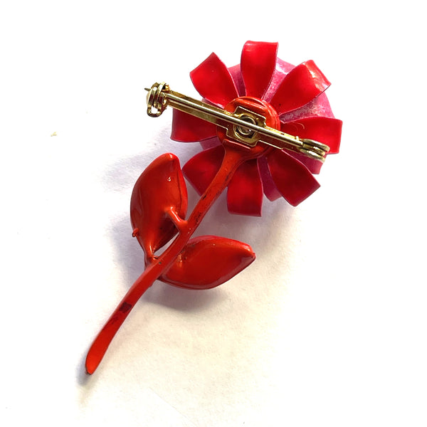 Red Metallic Flower Power Brooch-Vintageonline-Vintage Online