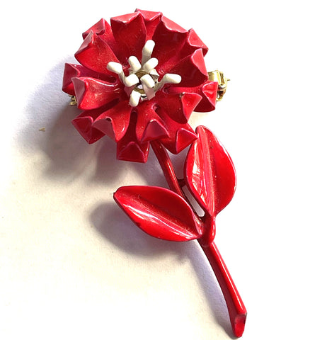 Red Metallic Flower Power Brooch-Vintageonline-Vintage Online