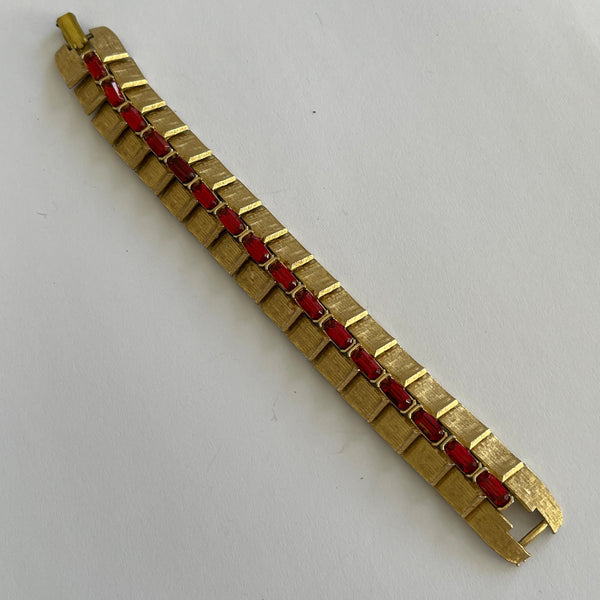 Red Rhinestone Gold Tone Vintage Bracelet-Vintageonline.-Vintage Online