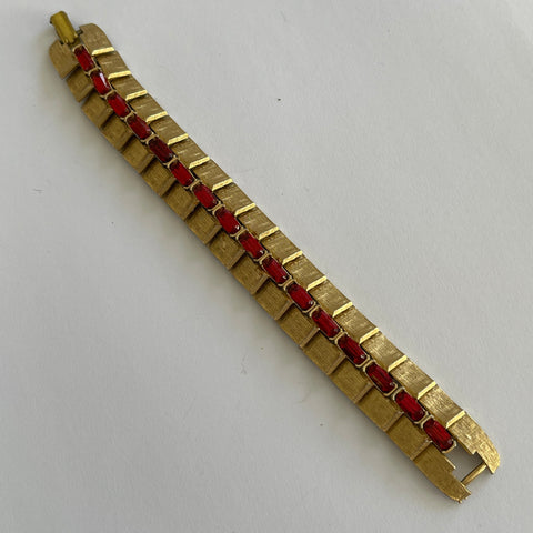 Red Rhinestone Gold Tone Vintage Bracelet-Vintageonline.-Vintage Online