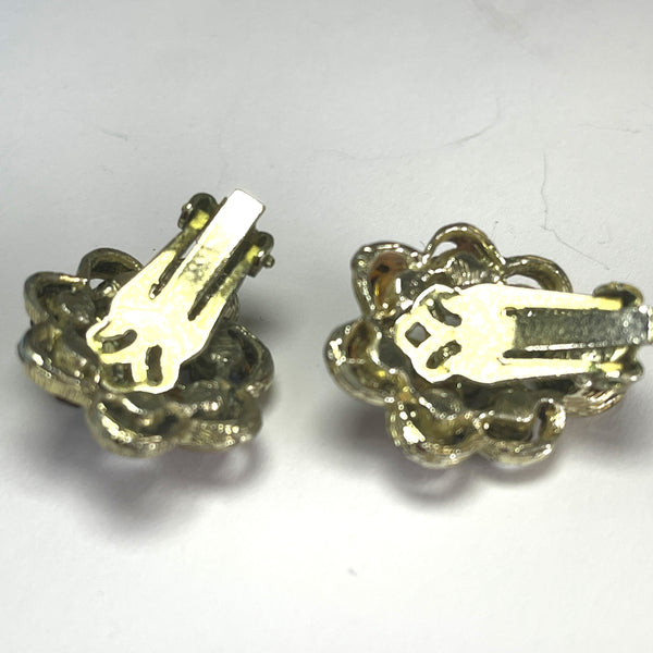 Red Rhinestone Vintage Aurora Borealis 50's Earrings-Vintageonline-Vintage Online