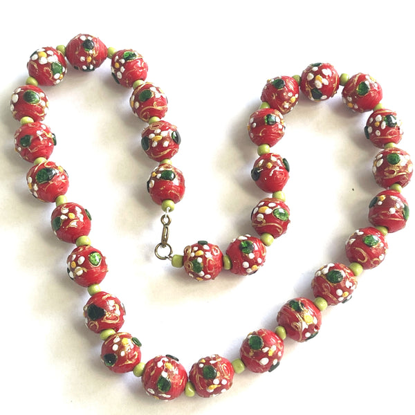 Red Venetian Wedding Cake Glass Bead Vintage Necklace-Vintageonline-Vintage Online