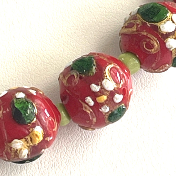 Red Venetian Wedding Cake Glass Bead Vintage Necklace-Vintageonline-Vintage Online