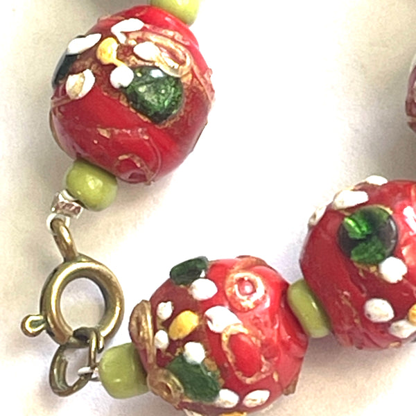 Red Venetian Wedding Cake Glass Bead Vintage Necklace-Vintageonline-Vintage Online