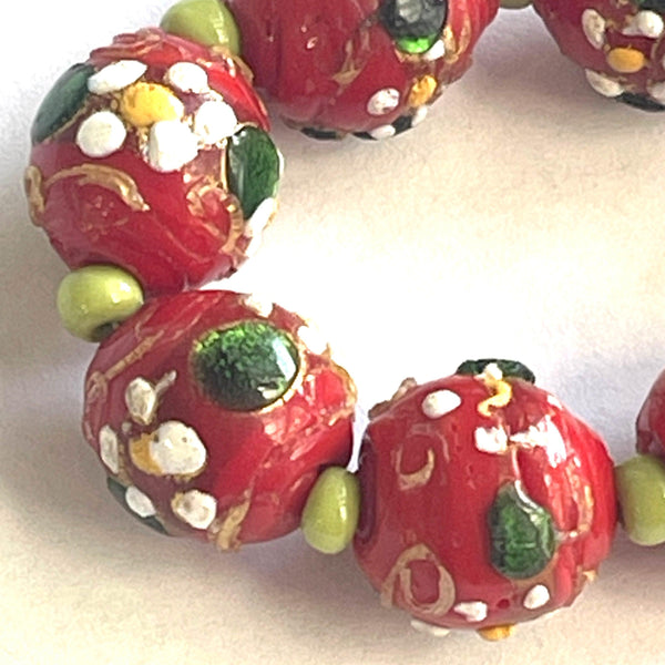 Red Venetian Wedding Cake Glass Bead Vintage Necklace-Vintageonline-Vintage Online